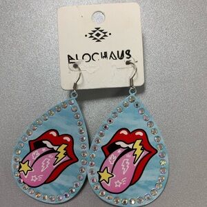 Kiss dangle earrings with rhinestones